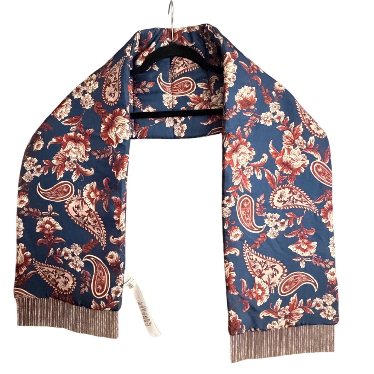 3.1 Phillip Lim Paisley Floral Silk Puffer Scarf With Tassel Fringe Blue Red